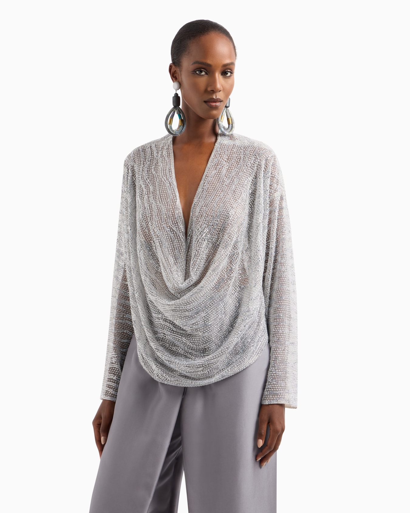 Draped blouse with lurex and crystal embroidery Slide 4