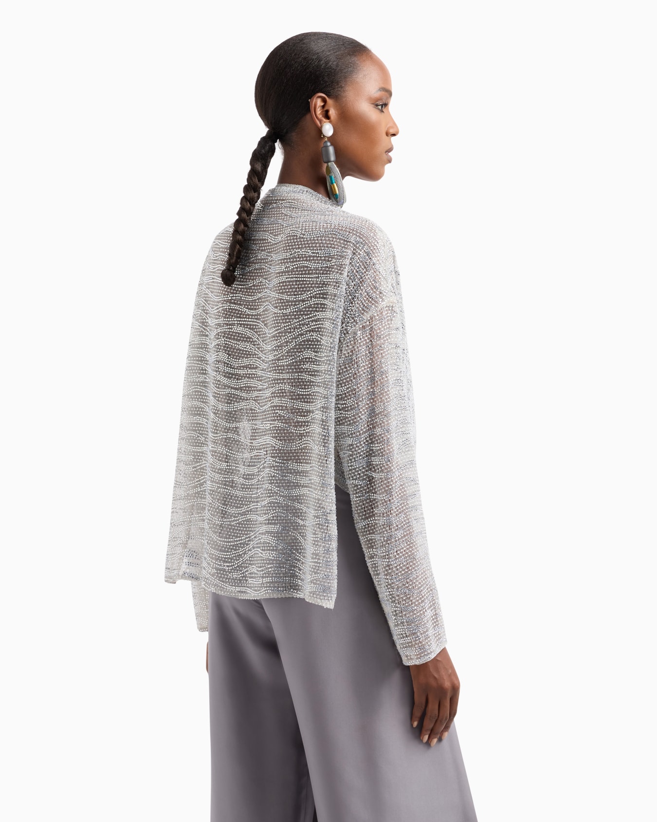 Draped blouse with lurex and crystal embroidery Slide 3