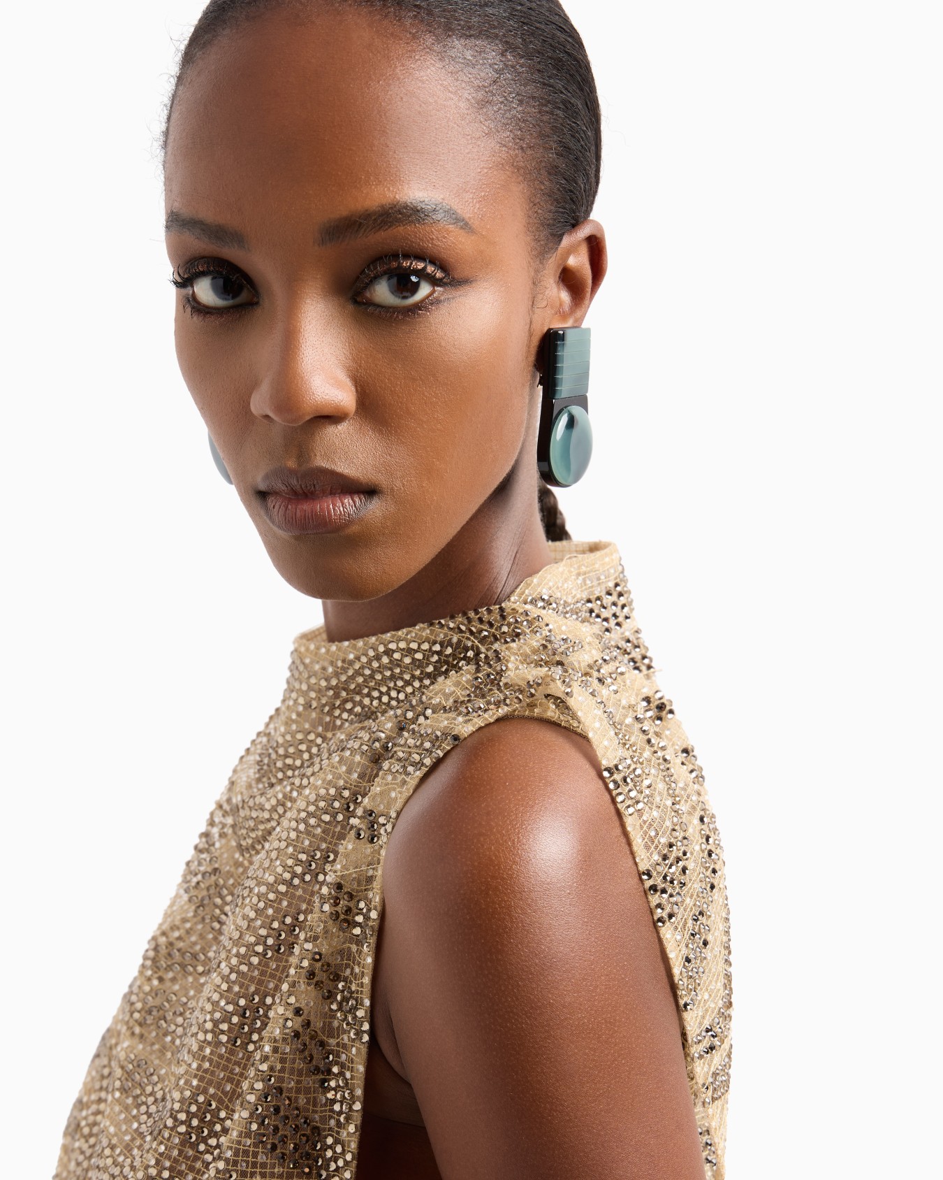 Mesh and lurex top with rhinestone embroidery Slide 4