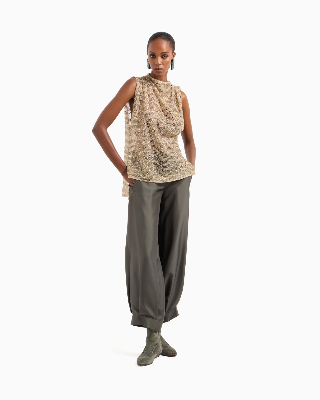 Mesh and lurex top with rhinestone embroidery Slide 1