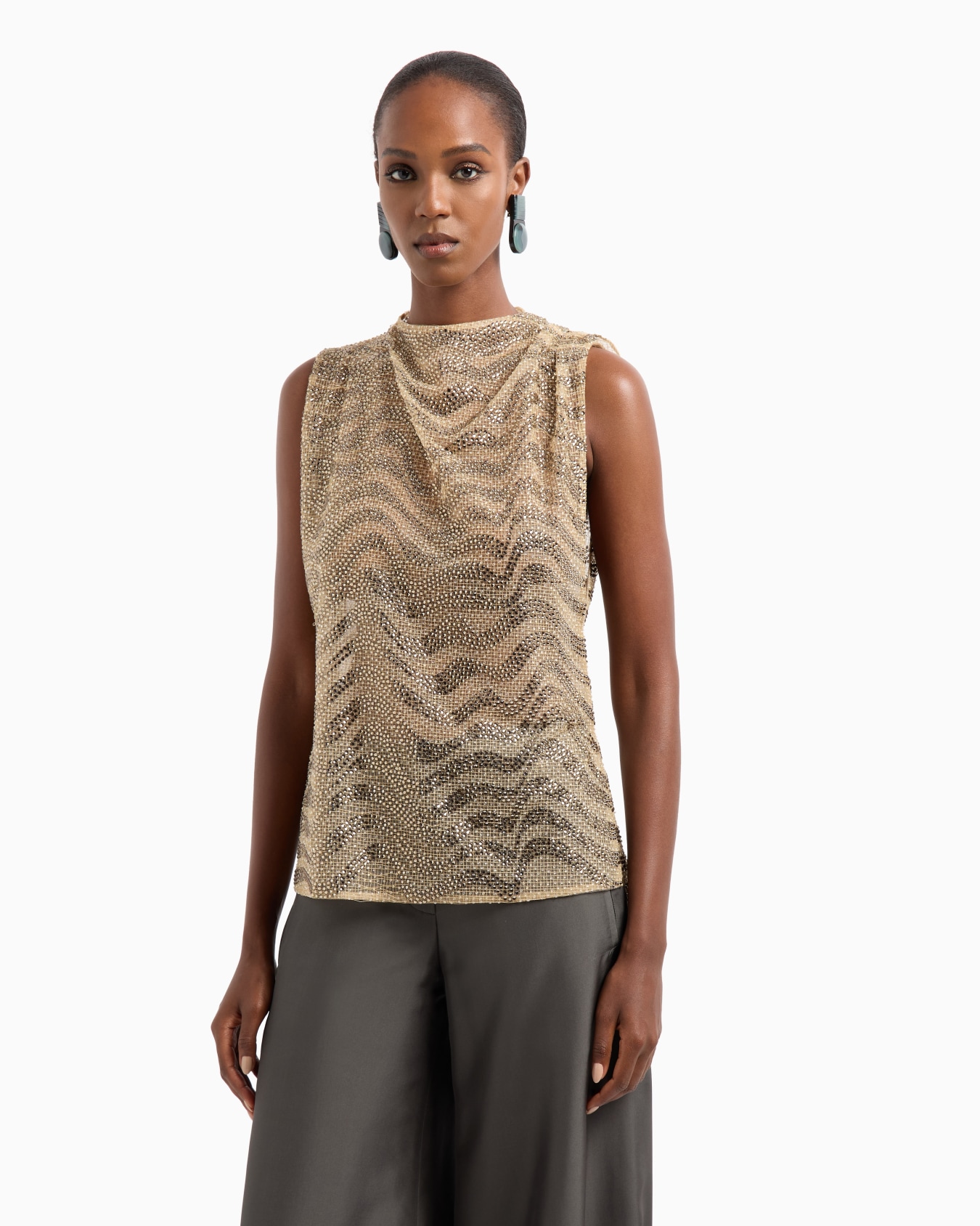 Mesh and lurex top with rhinestone embroidery Slide 3