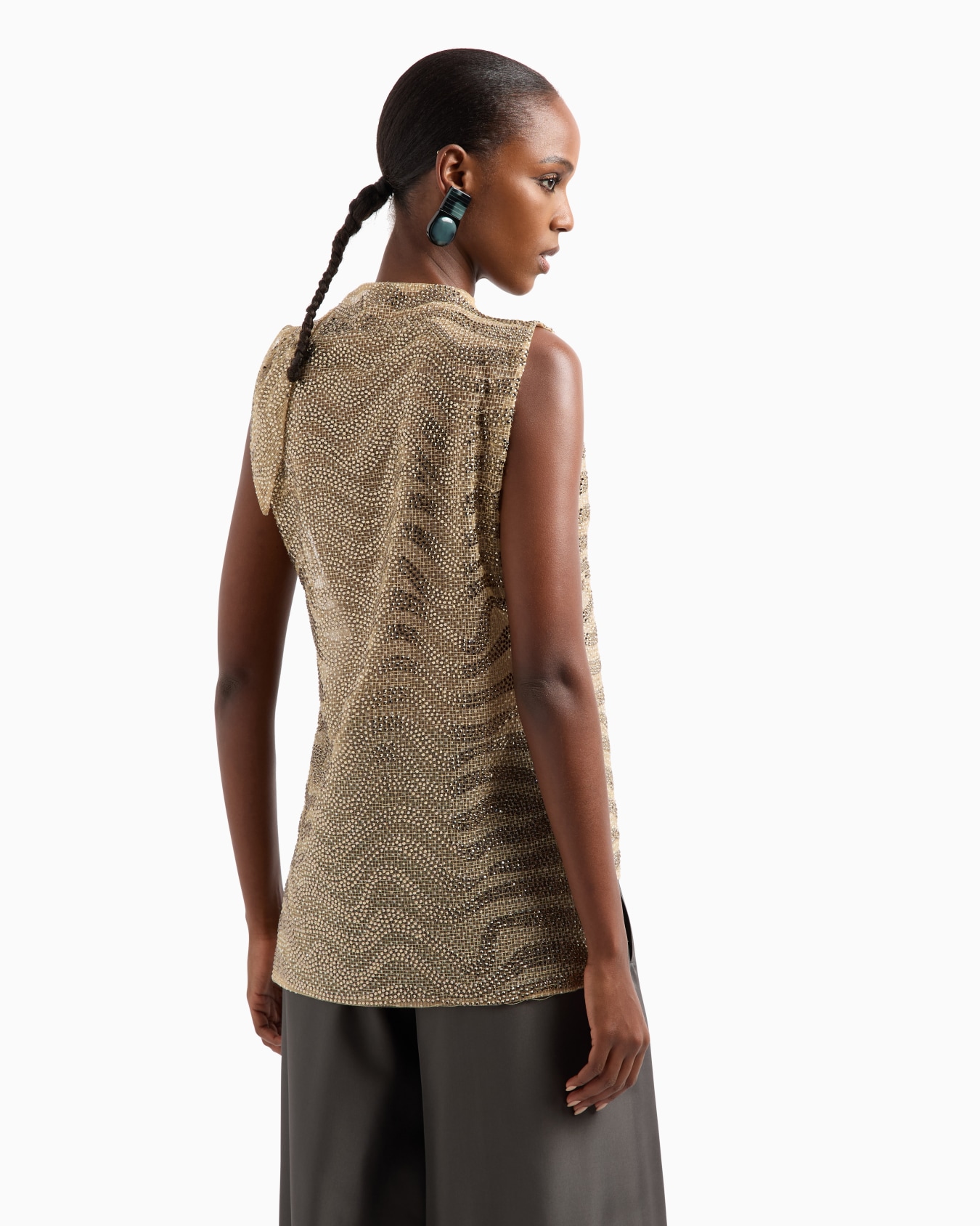 Mesh and lurex top with rhinestone embroidery Slide 2