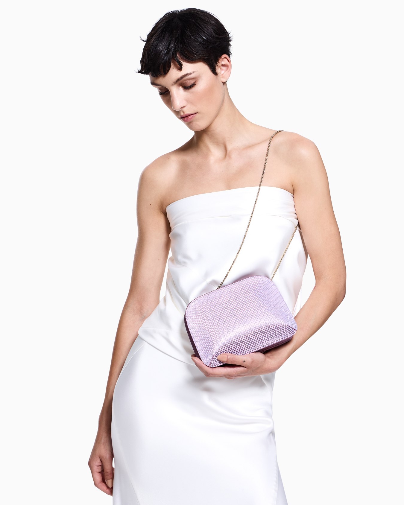 Pochette la Prima en satin et strass opalescents Diapositive 5