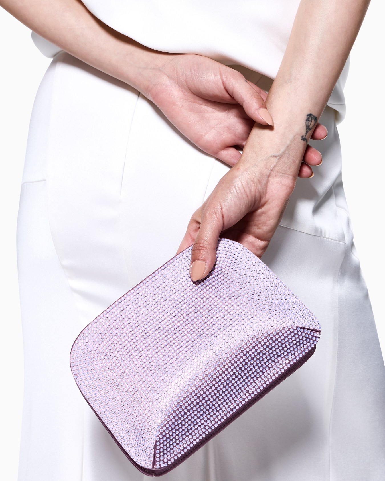 Pochette la Prima en satin et strass opalescents Diapositive 6