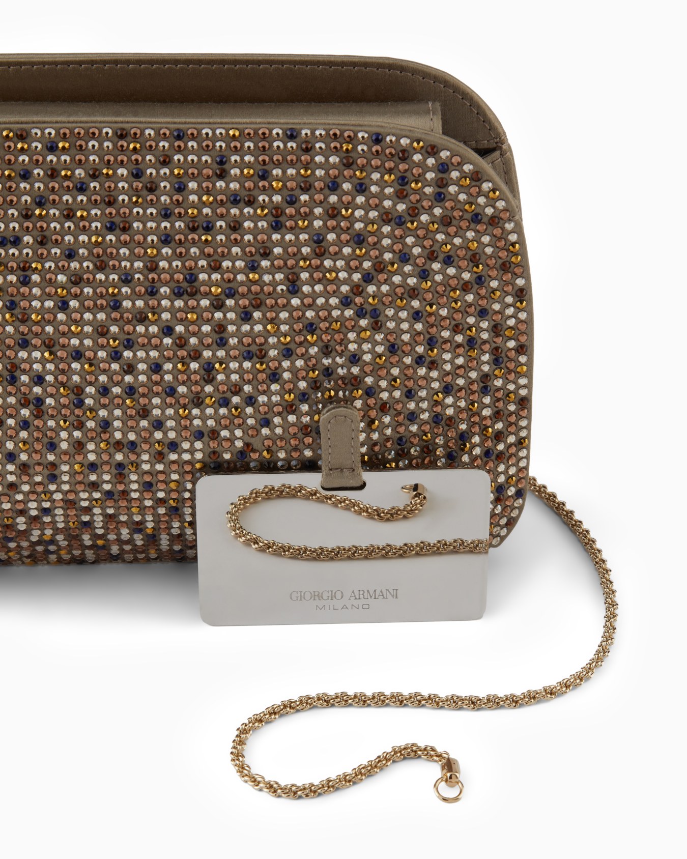 La Prima satin and multicoloured rhinestone clutch bag Slide 4