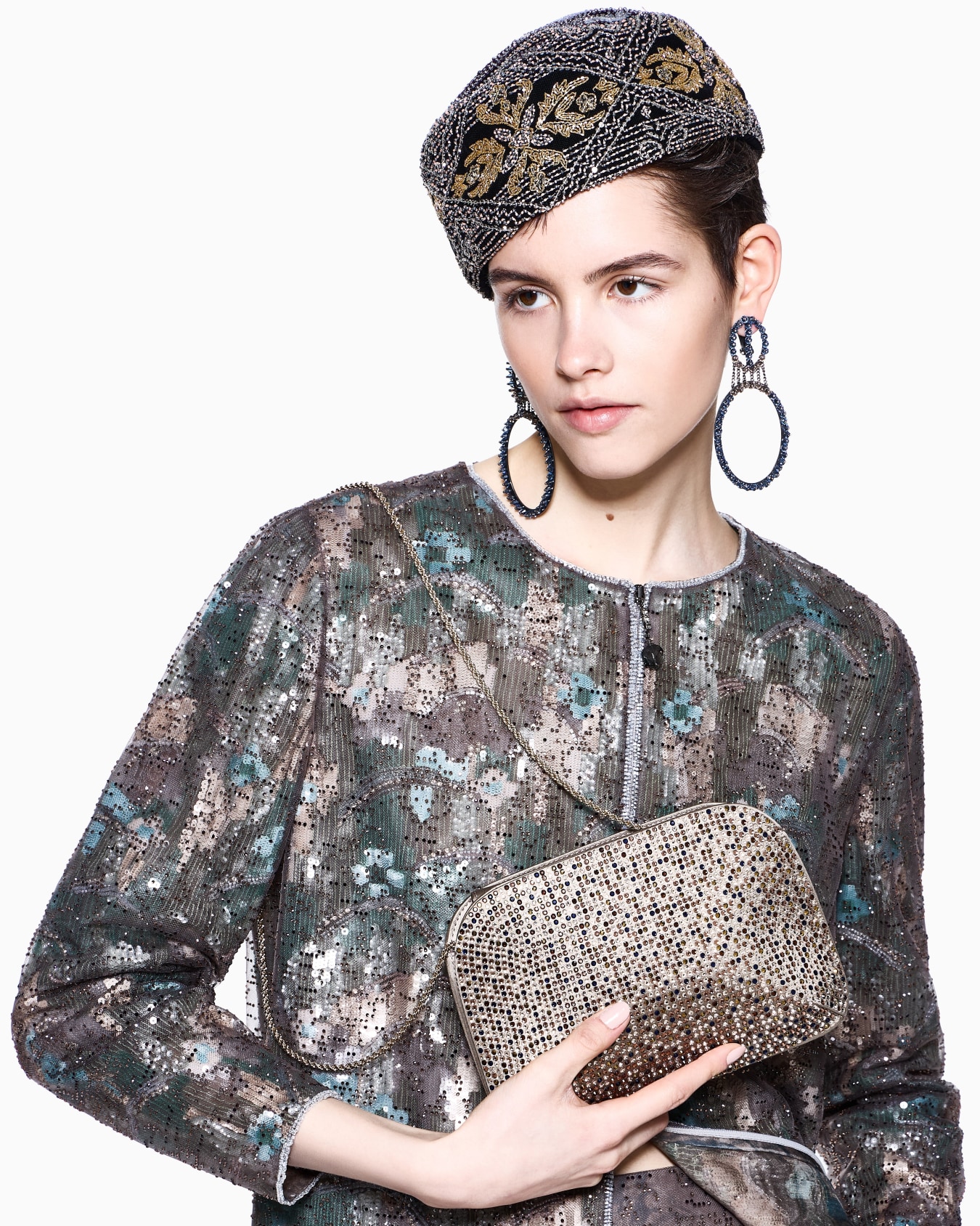 La Prima satin and multicoloured rhinestone clutch bag Slide 6