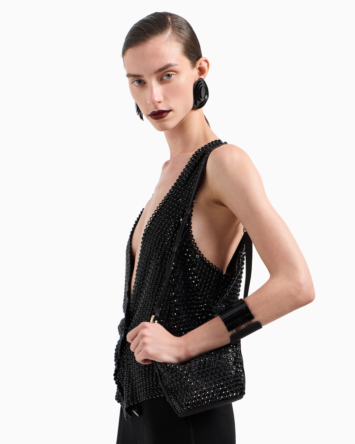 Laser-cut satin and rhinestone la Prima Soft mini handbag Slide 6