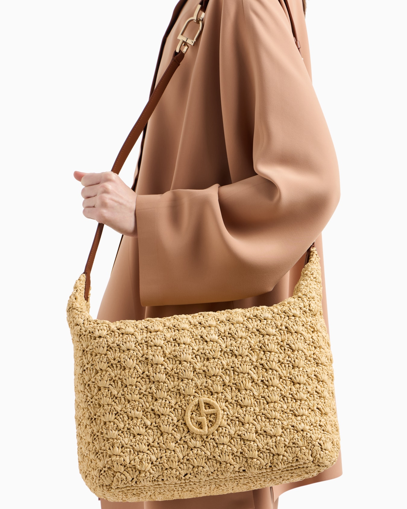 La Prima Soft large hobo bag in raffia and leather Slide 6