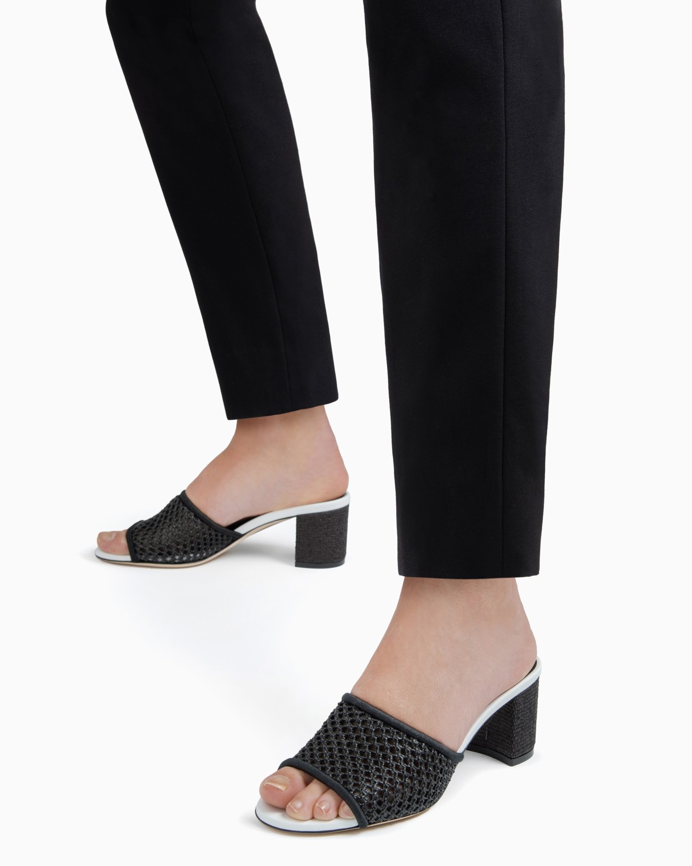 Perforated fabric heeled sandals Slide 6