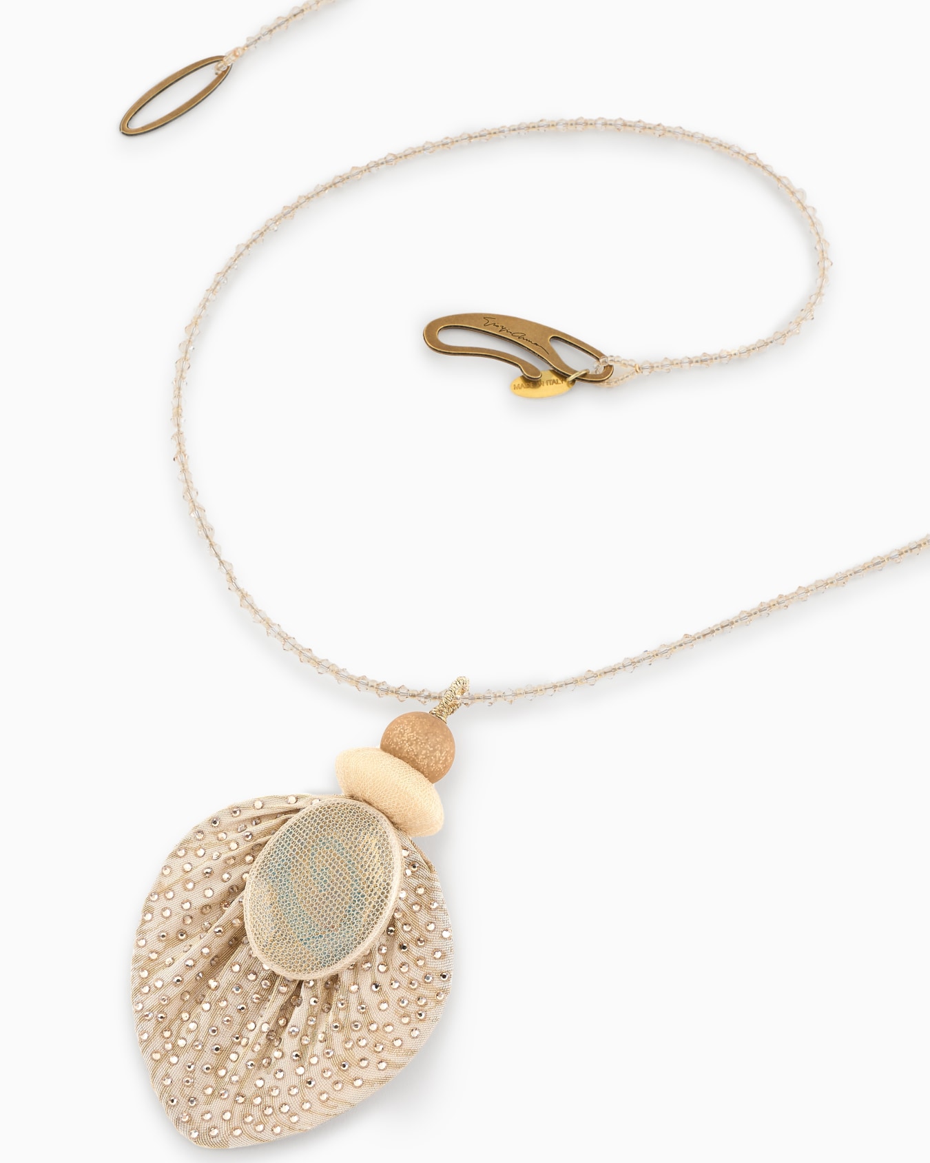 Long brass and fabric necklace Slide 1
