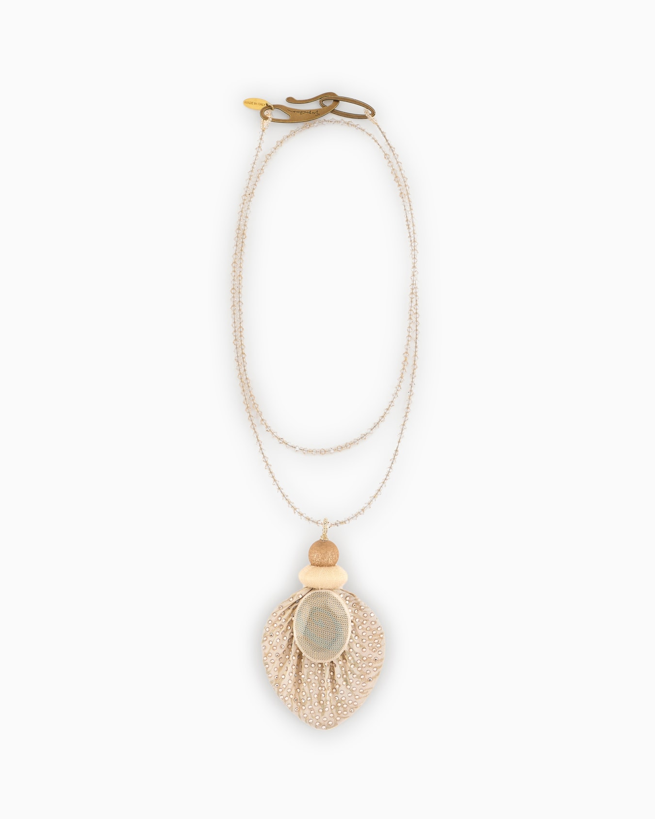 Long brass and fabric necklace Slide 0
