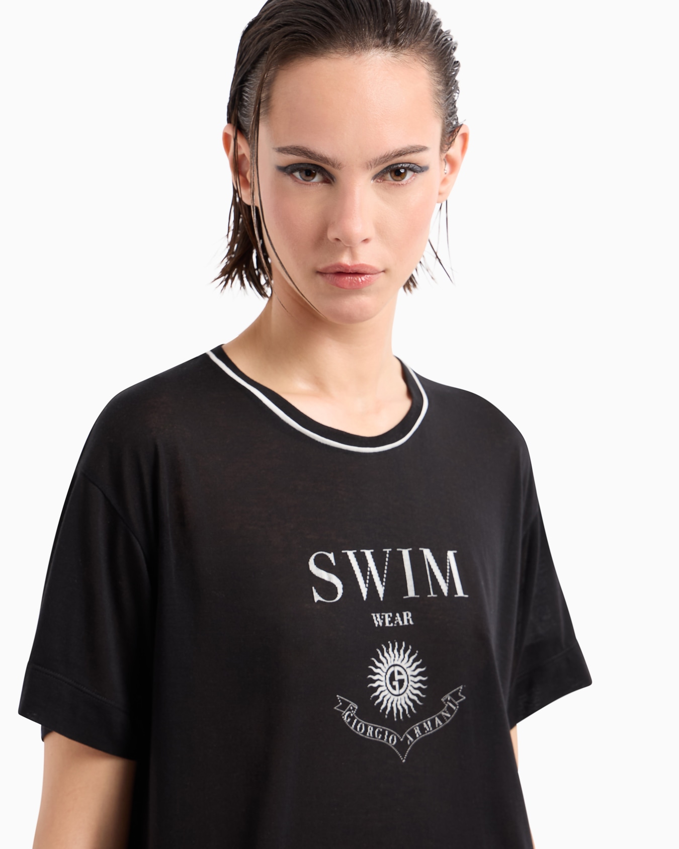 T-Shirt mit Rundhalsausschnitt aus Lyocell und bedruckter Seide Folie 4