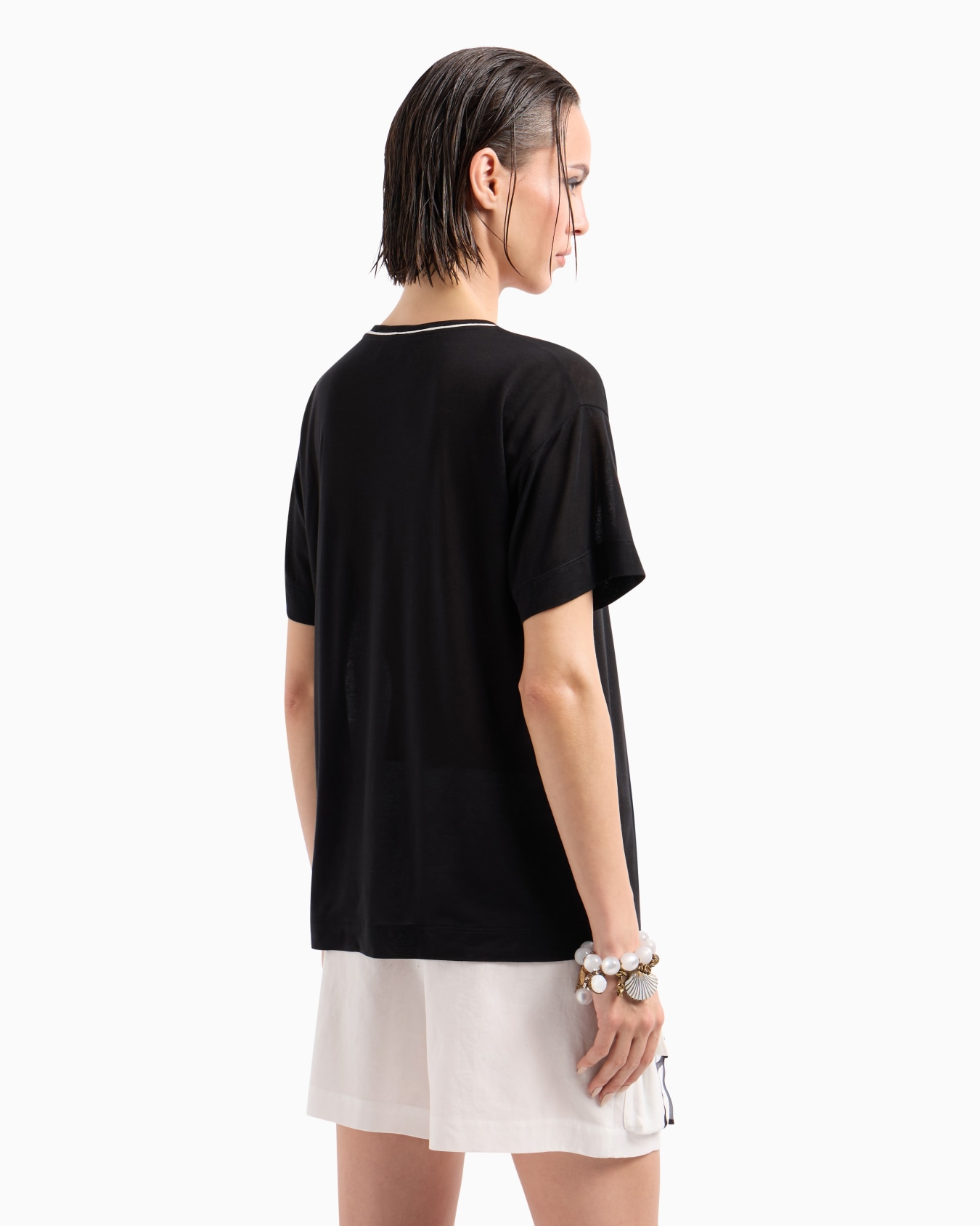 T-Shirt mit Rundhalsausschnitt aus Lyocell und bedruckter Seide Folie 2