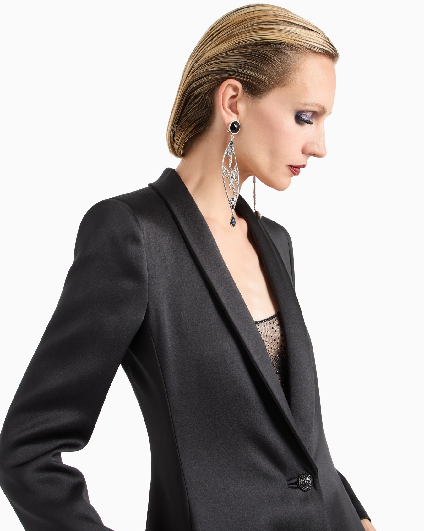 Glitter silk satin single-breasted long jacket Slide 4