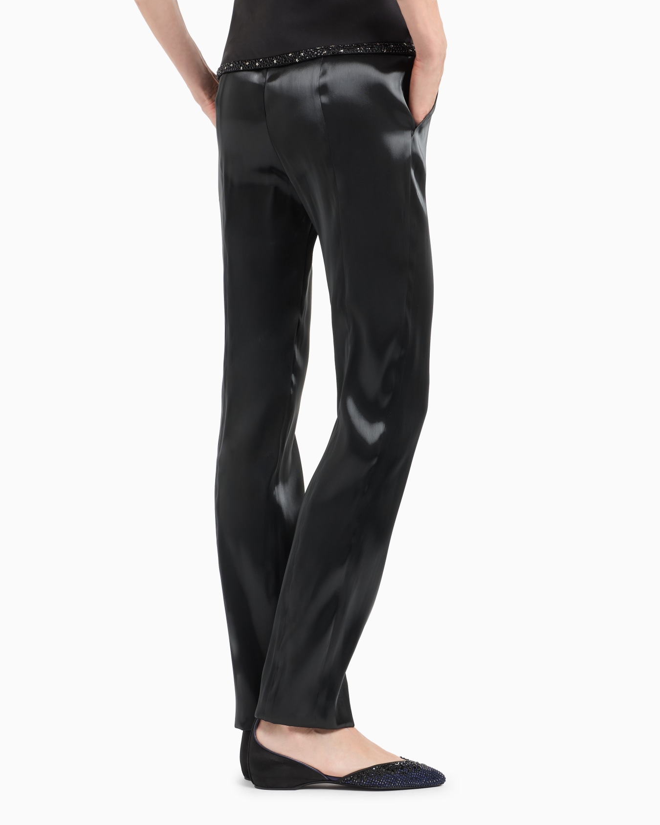 Fluid silk straight trousers Diapositiva 2