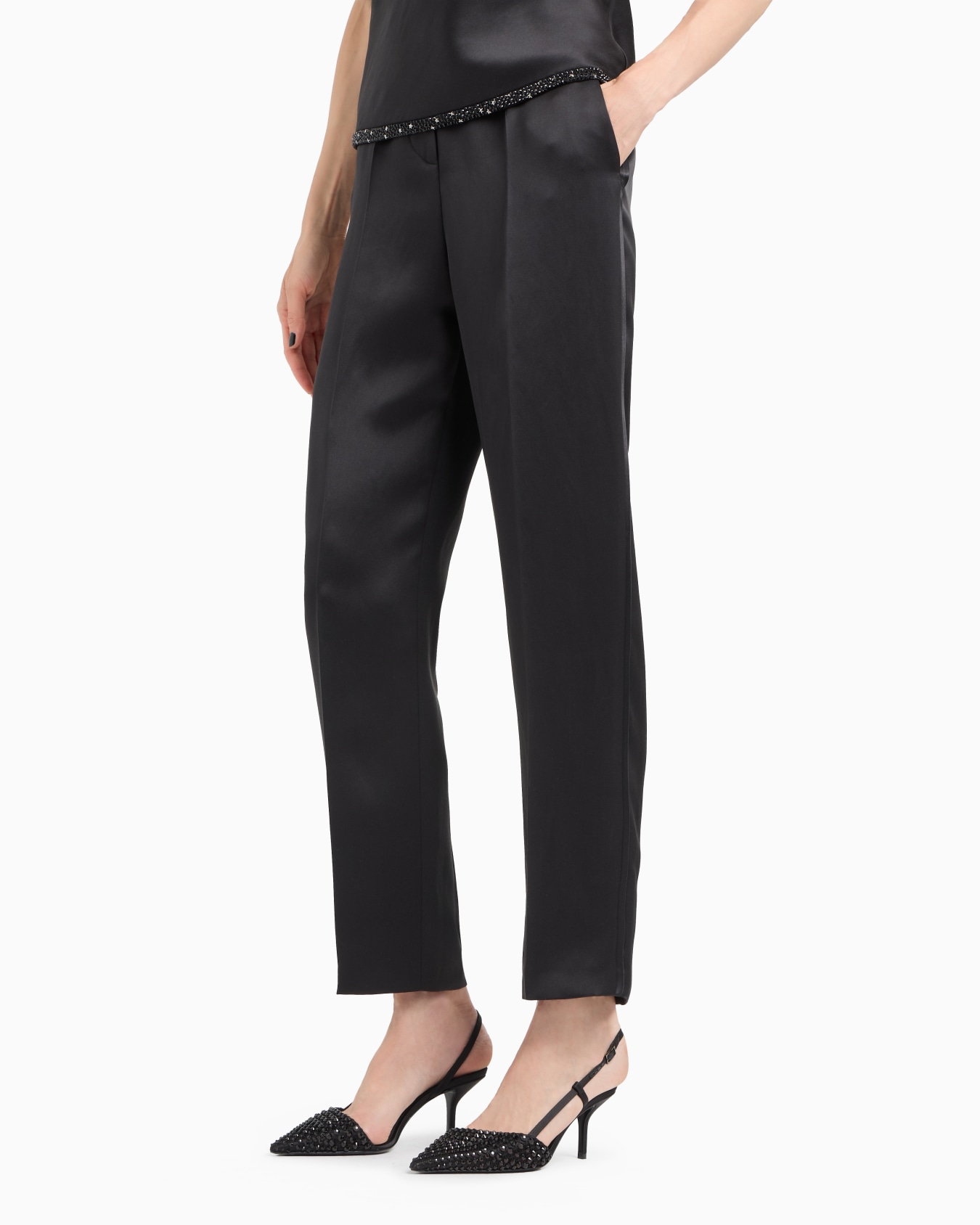 Glitter silk satin single-pleat trousers Slide 3