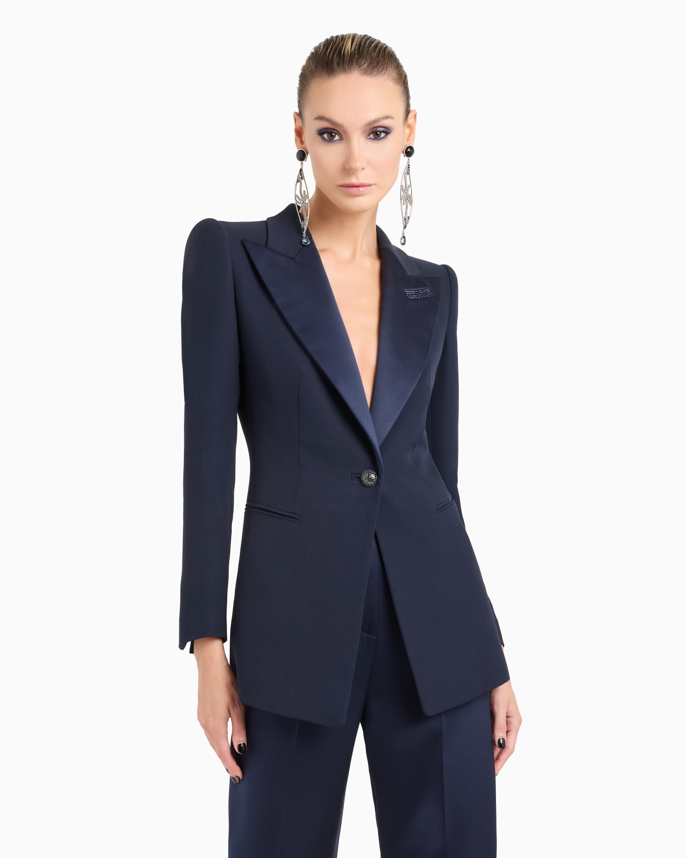 Long single-breasted silk jacket Slide 3