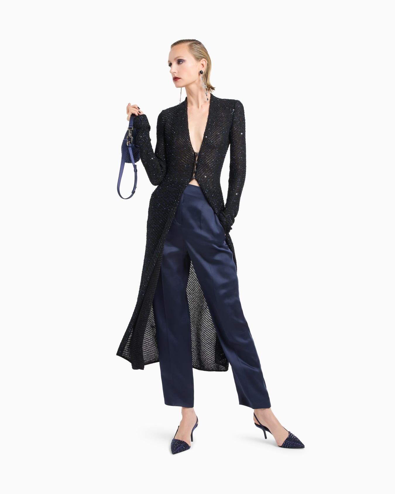 Long cardigan in a metallic viscose blend Slide 1