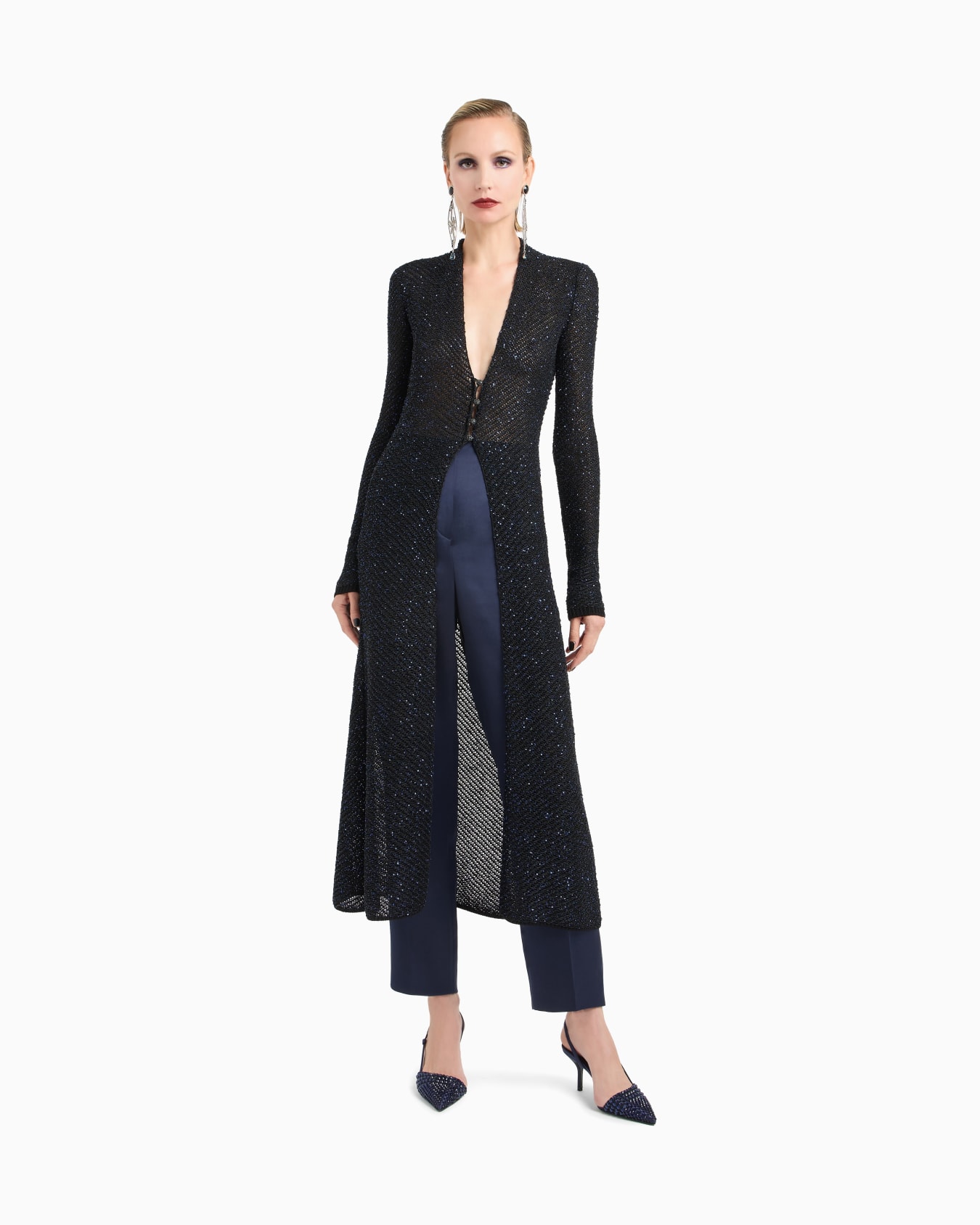 Long cardigan in a metallic viscose blend Slide 3