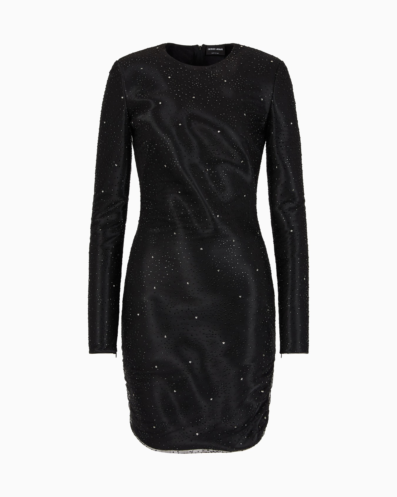 Silk blend short dress with rhinestone embroidery Slide 0