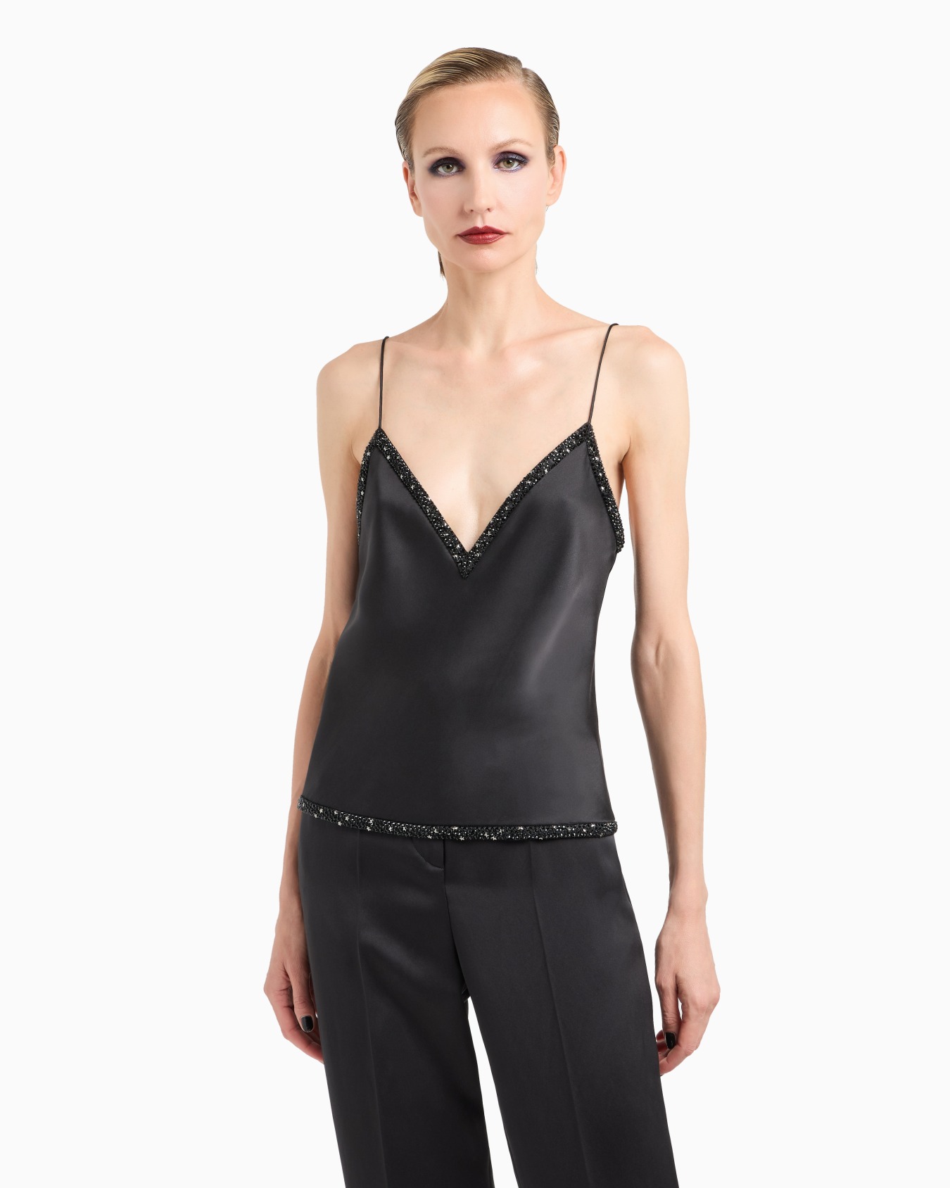 V-neck silk top with embroidery Slide 3