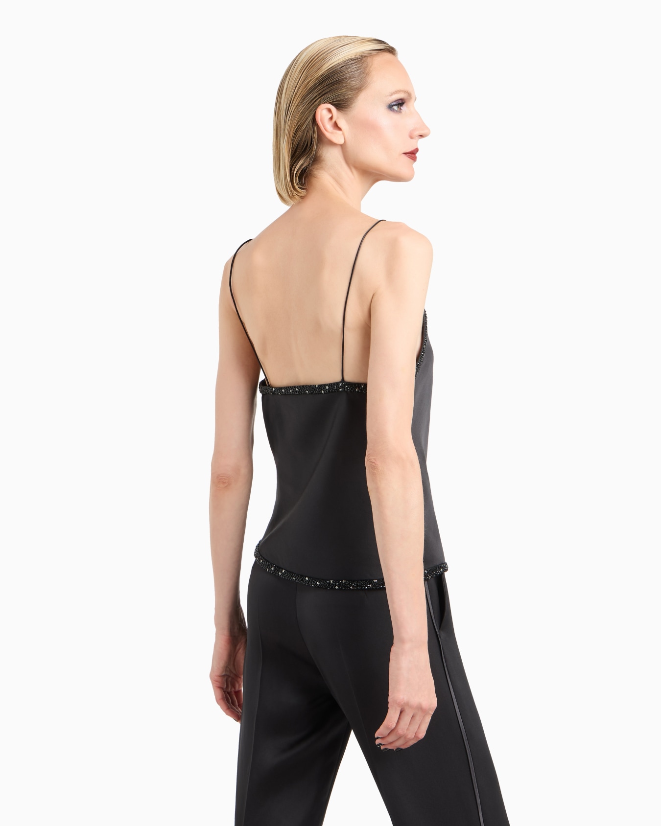 V-neck silk top with embroidery Slide 2