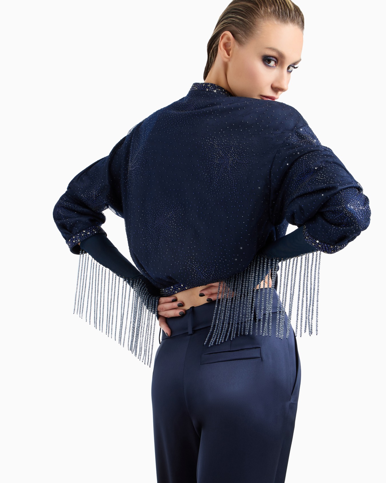 Silk blouson with rhinestone embroidery Slide 5