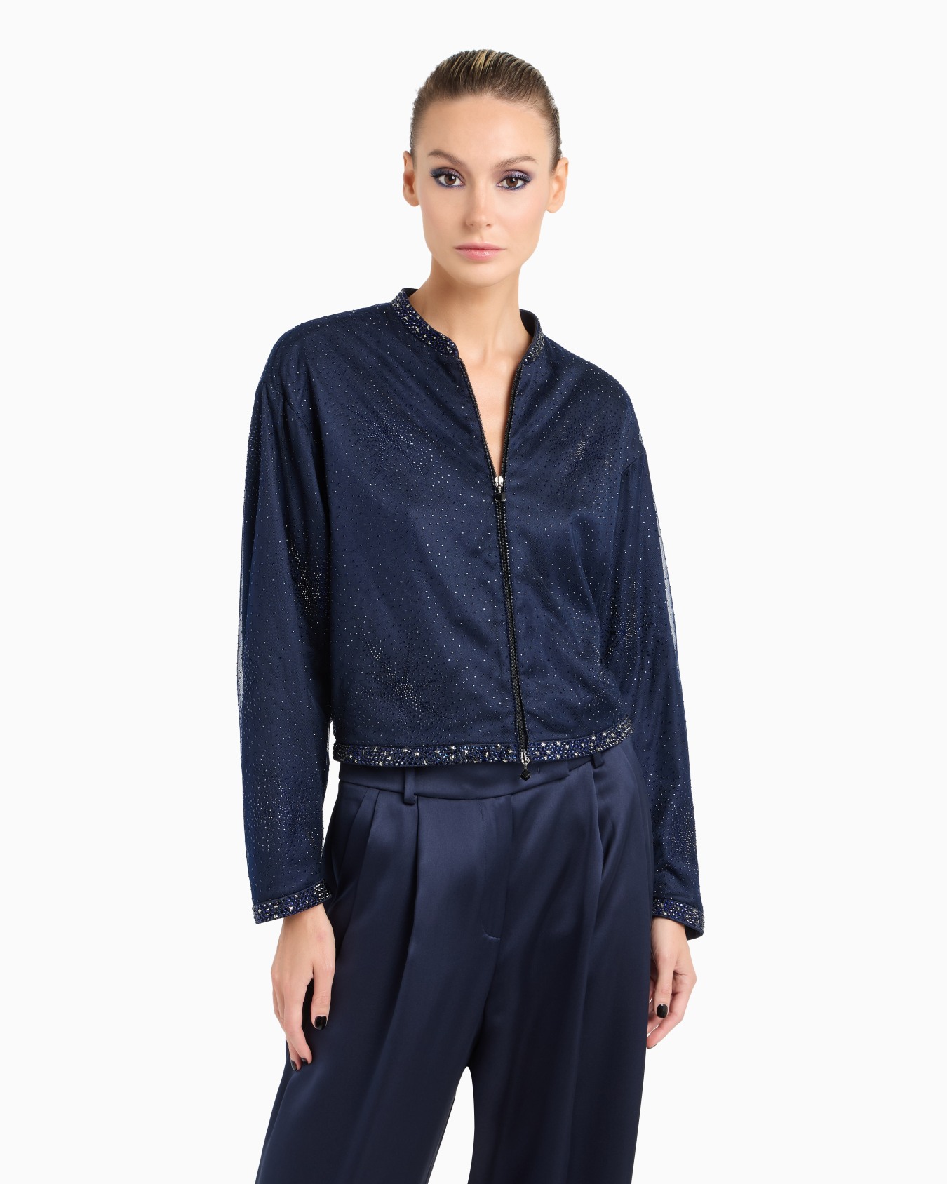 Silk blouson with rhinestone embroidery Slide 3