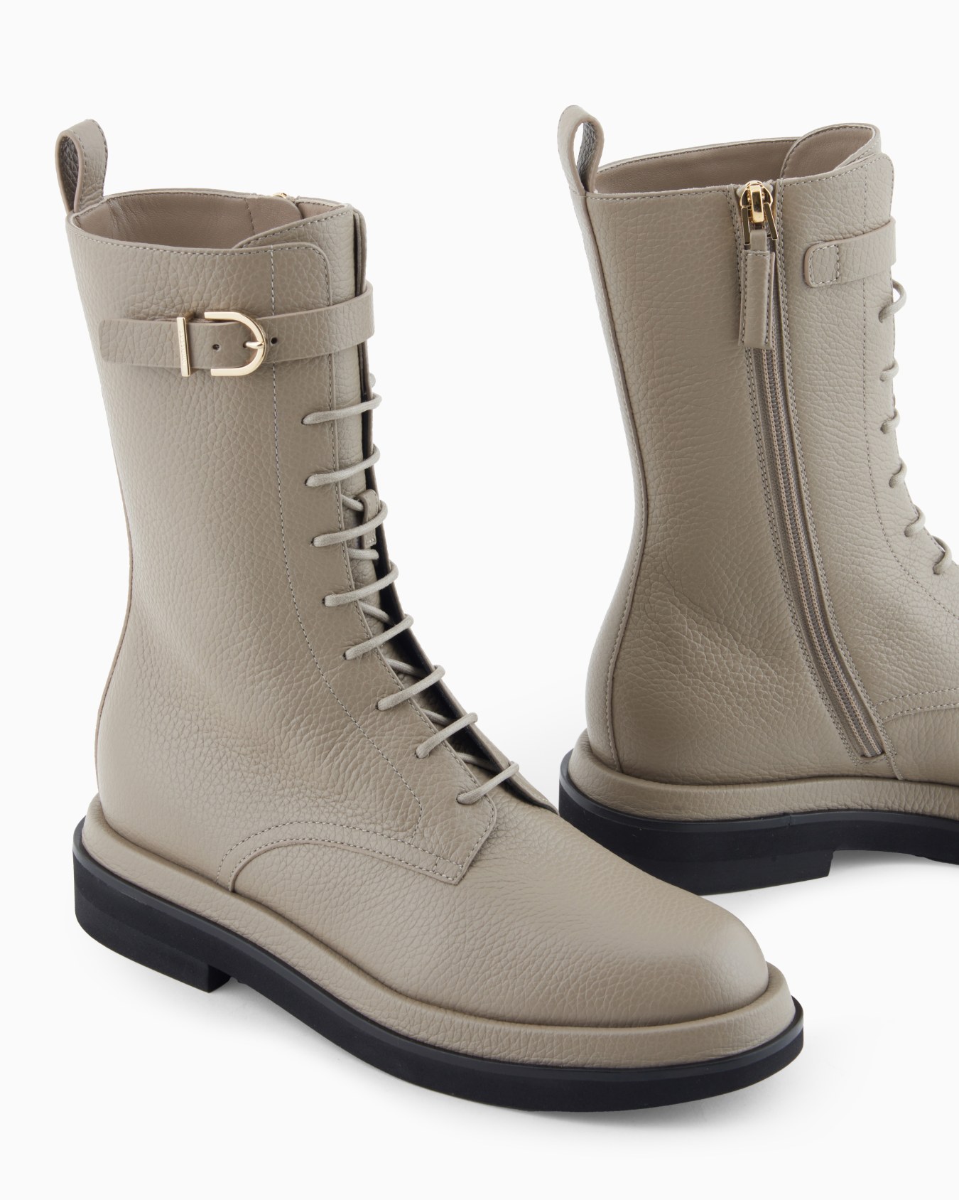 Pebbled leather combat boots Slide 3