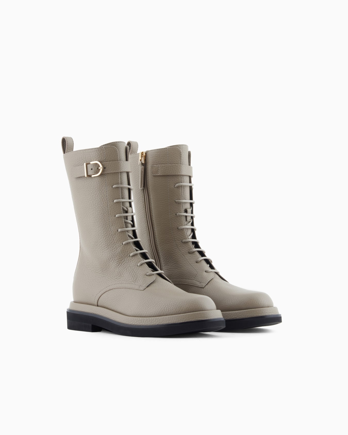 Pebbled leather combat boots Slide 1
