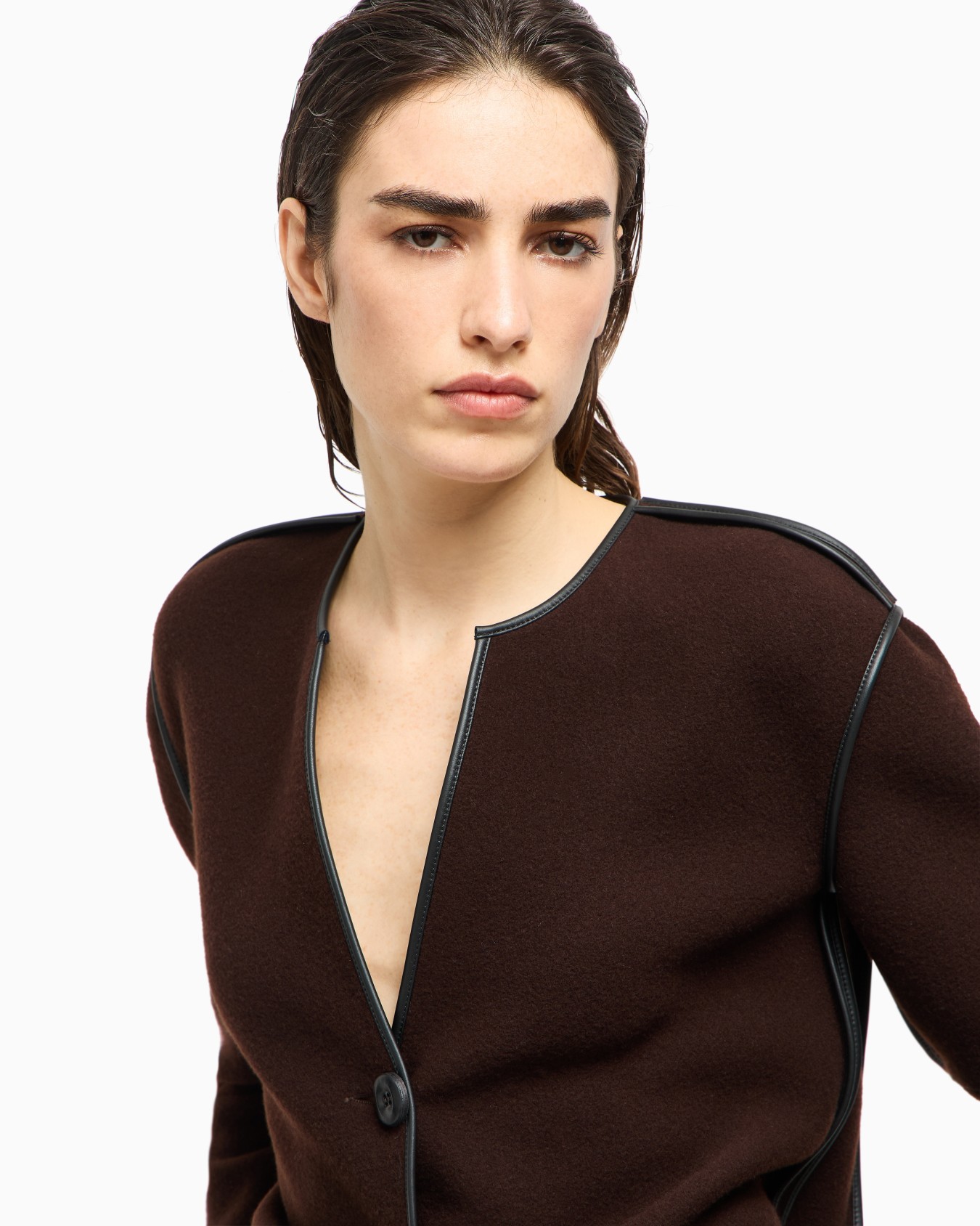 Single-breasted jacket in wool and cashmere fleece Slide 5