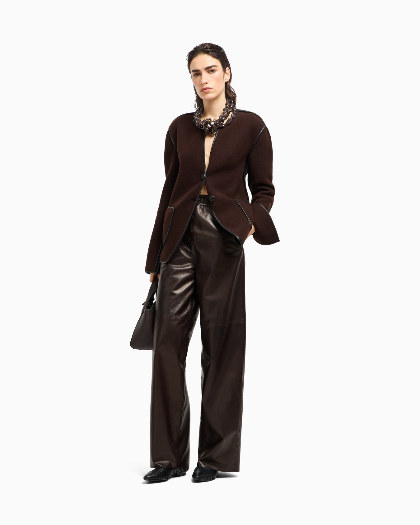 Single-breasted jacket in wool and cashmere fleece Slide 2