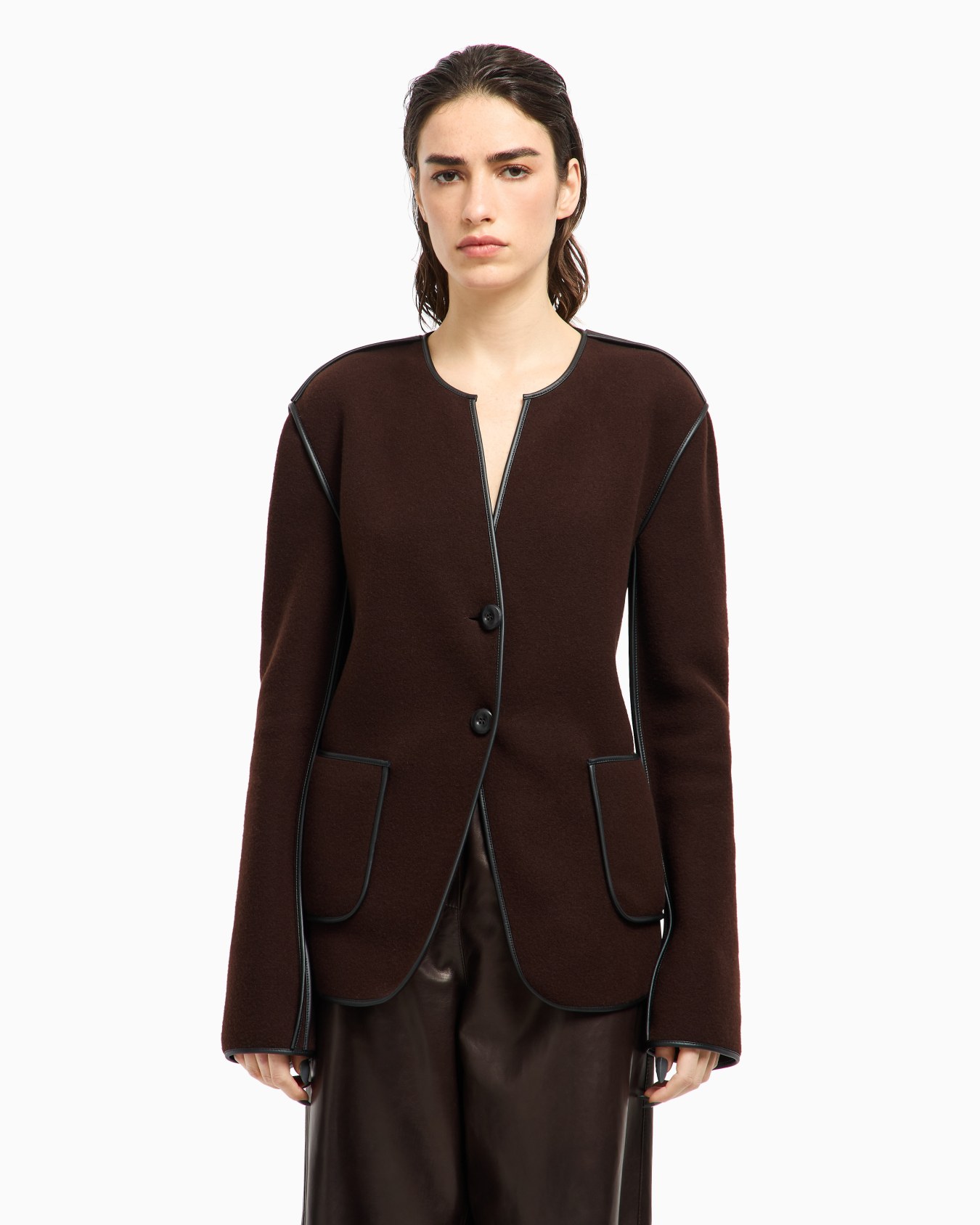 Single-breasted jacket in wool and cashmere fleece Slide 4
