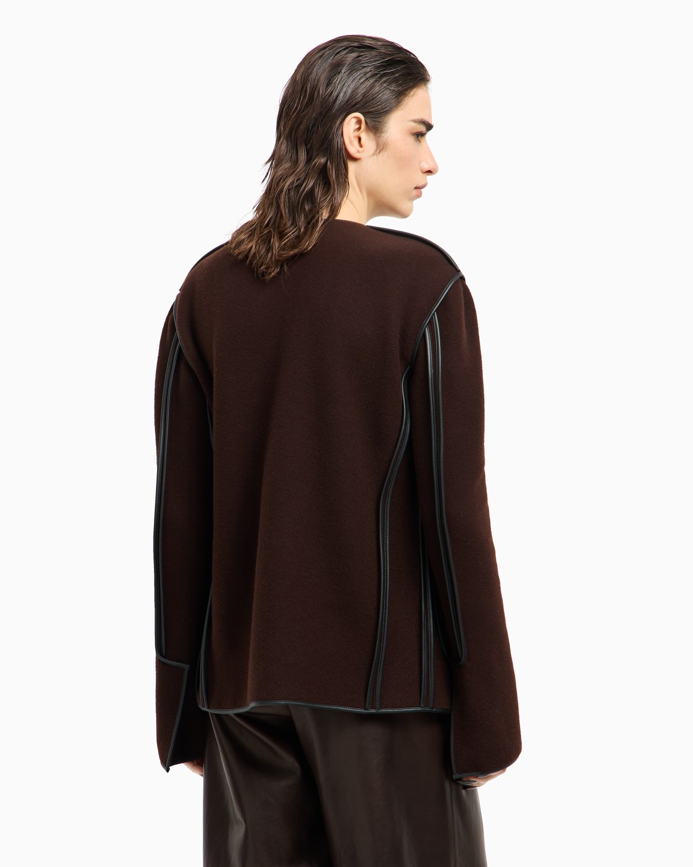 Single-breasted jacket in wool and cashmere fleece Slide 3