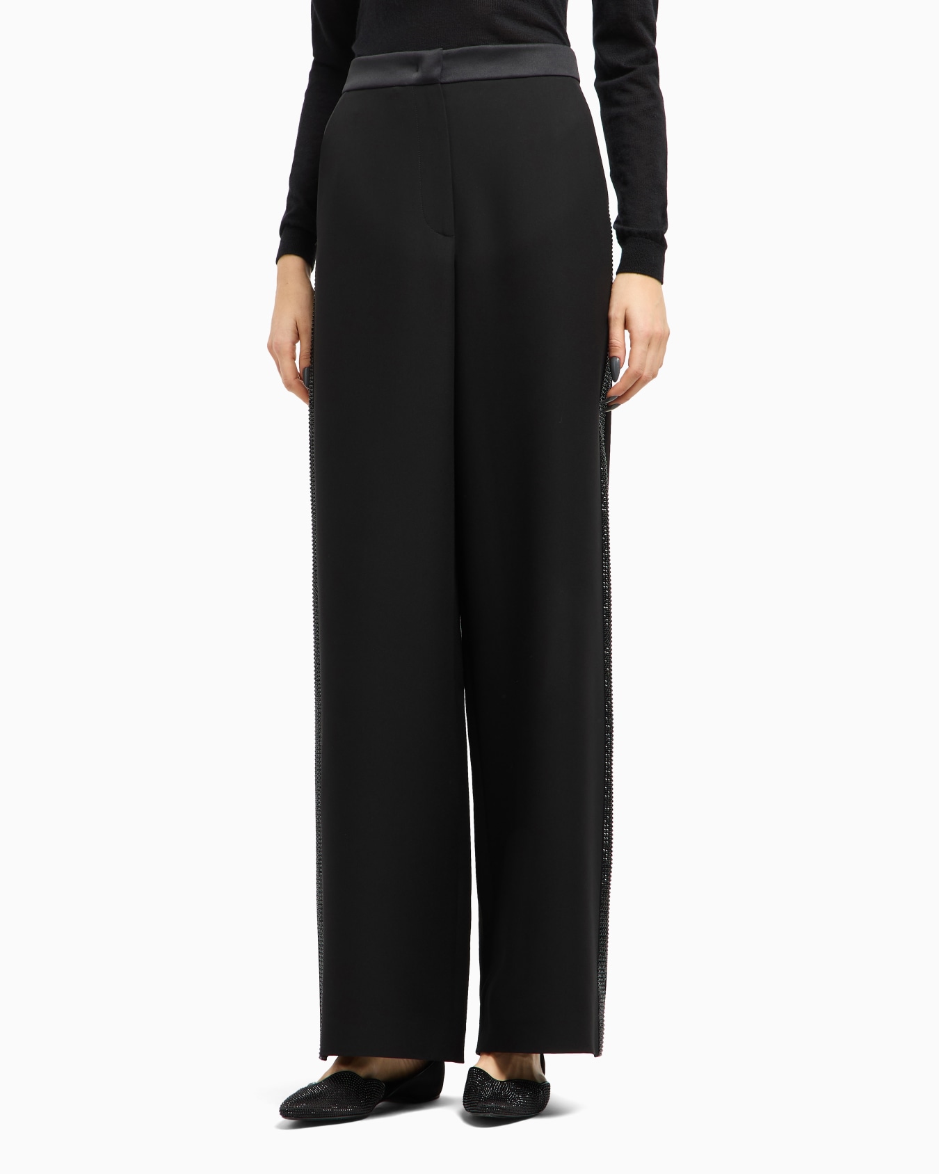 Pantalon ample en soie avec détail de strass Diapositive 4