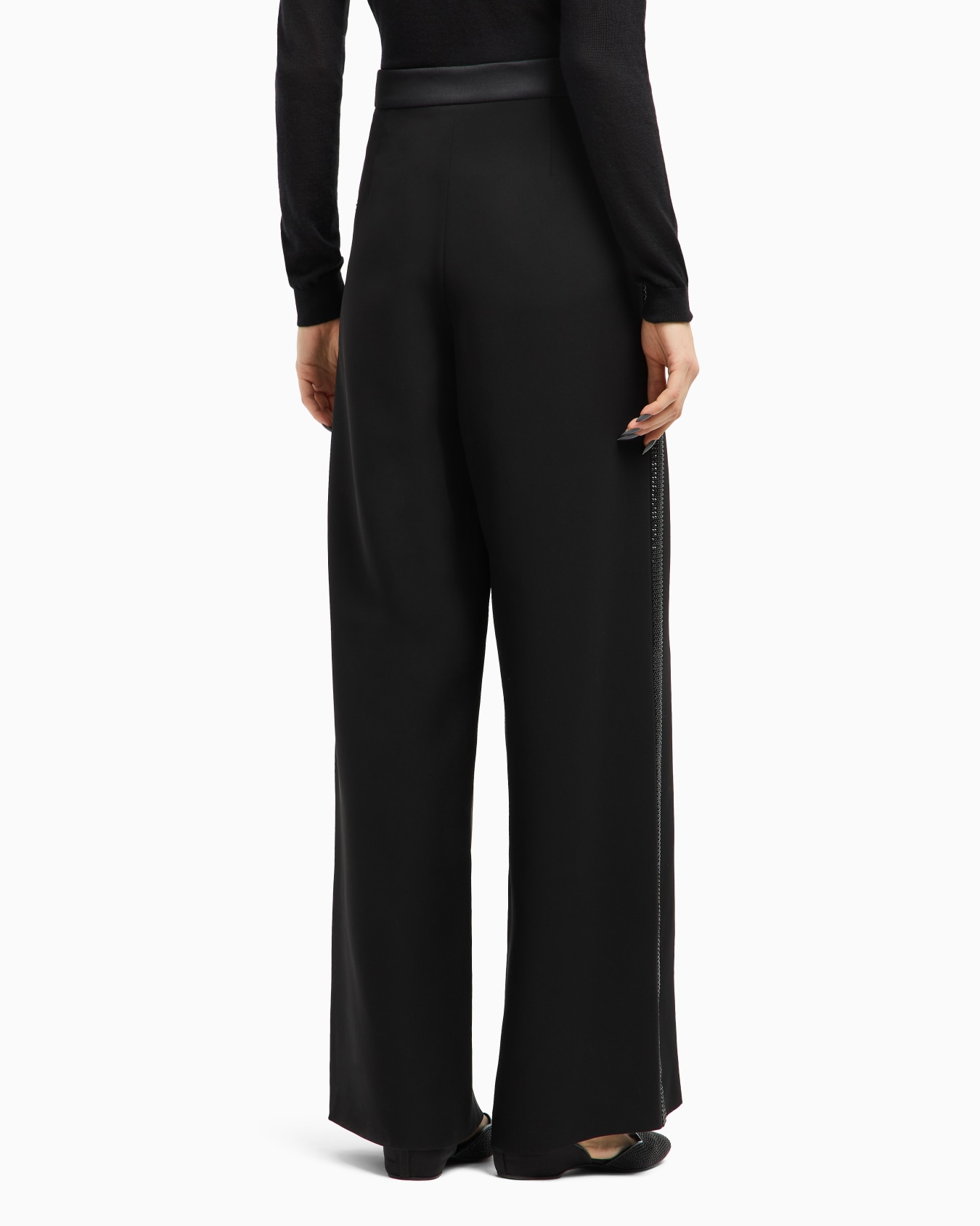 Pantalon ample en soie avec détail de strass Diapositive 3