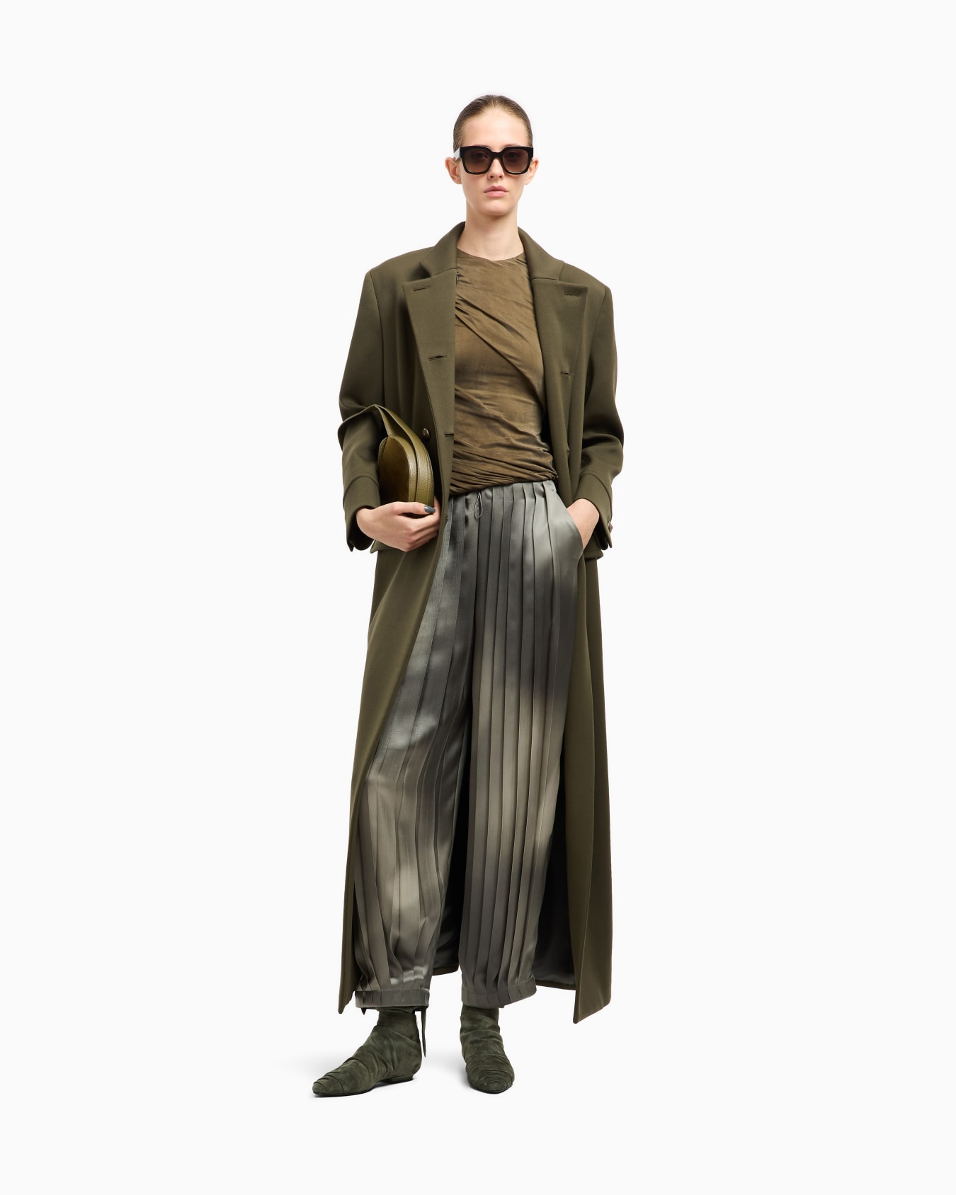 Long double-breasted coat in stretch double-faced wool Slide 1