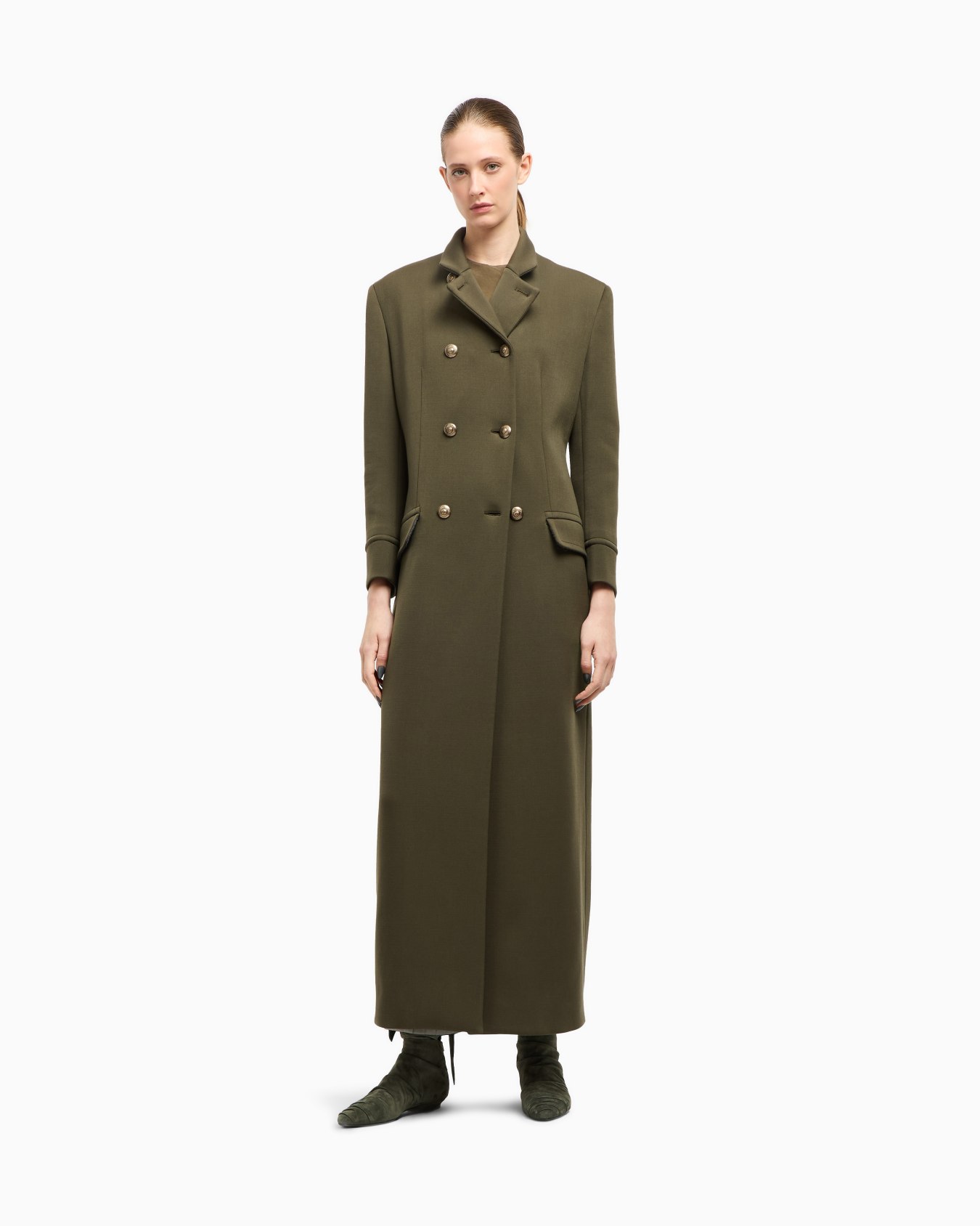 Long double-breasted coat in stretch double-faced wool Slide 3