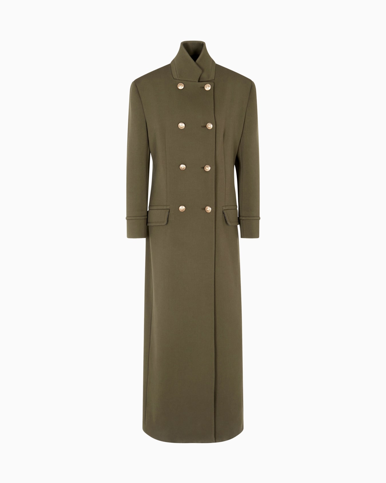 Long double-breasted coat in stretch double-faced wool Slide 0