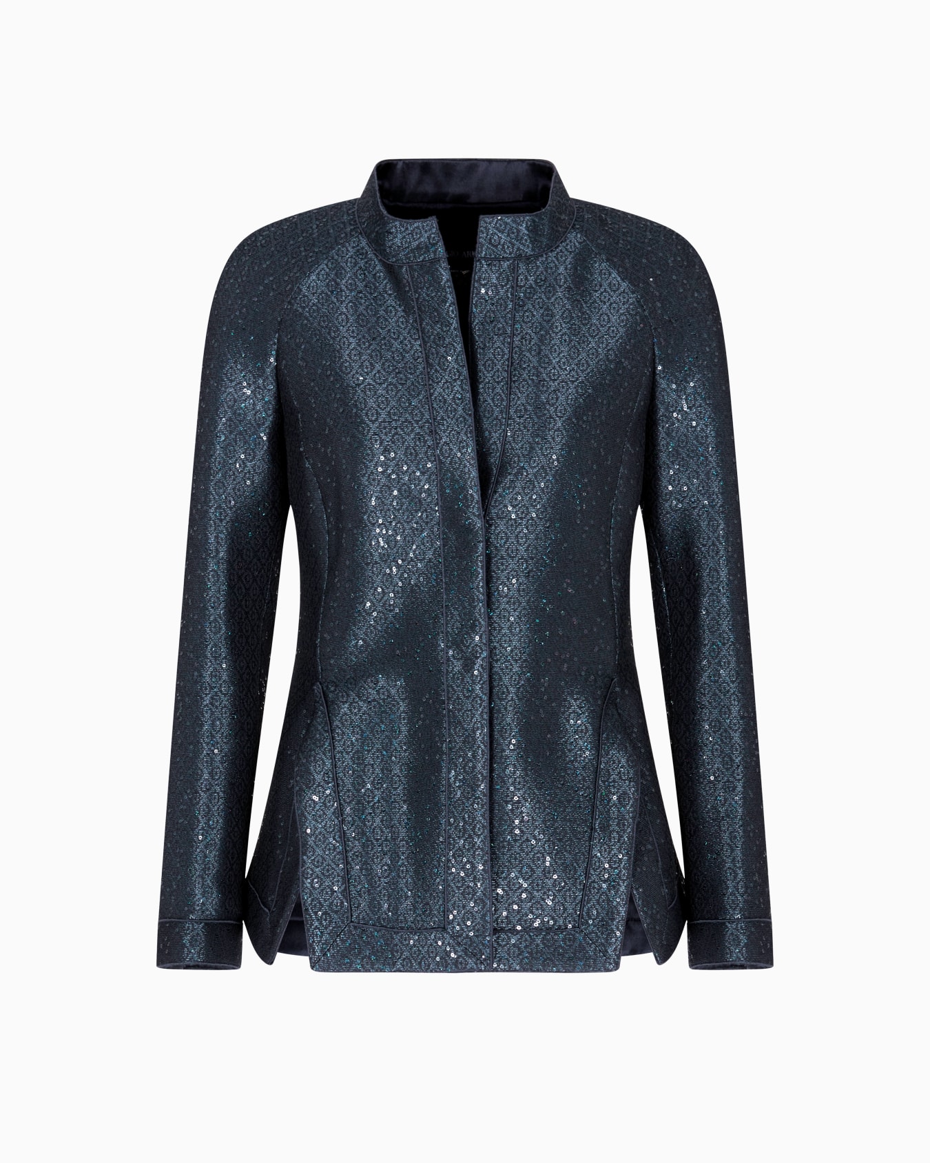 Giacca monopetto in tessuto jacquard con ricamo paillettes Slide 0