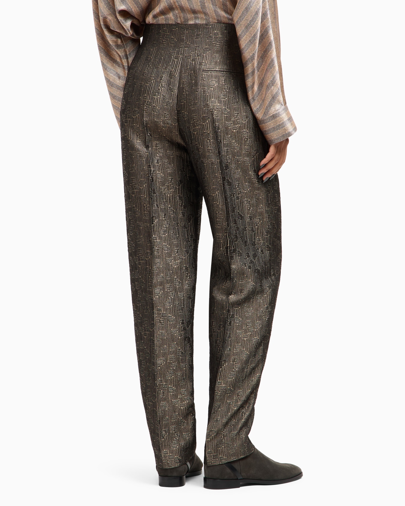 Pantaloni a una pince in seta e lana jacquard Slide 3