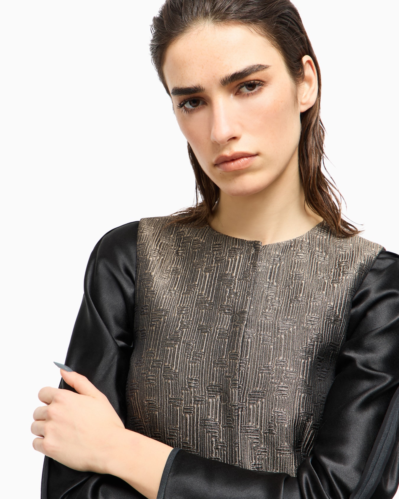 Gilet monopetto in seta e lana jacquard Slide 5