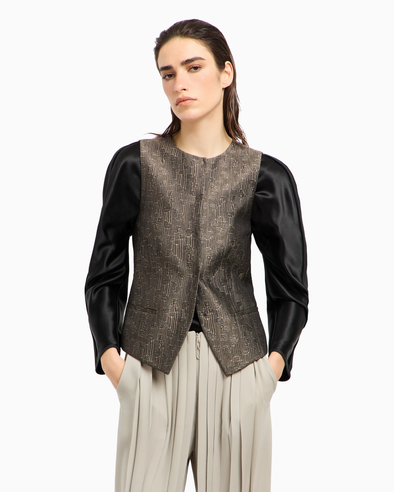 Gilet monopetto in seta e lana jacquard Slide 4