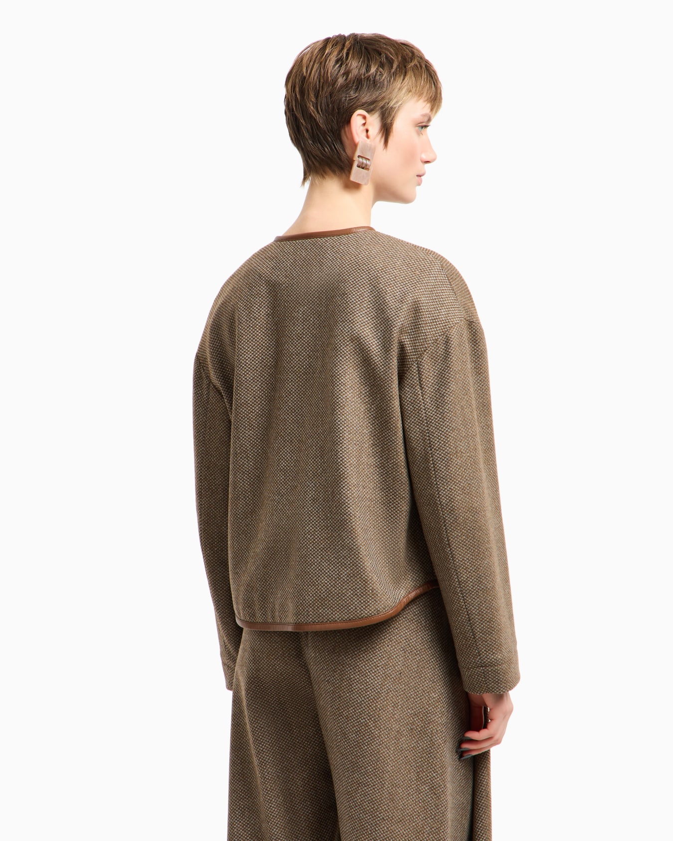 Giacca monopetto in lana vergine e cashmere e dettagli in pelle Slide 3