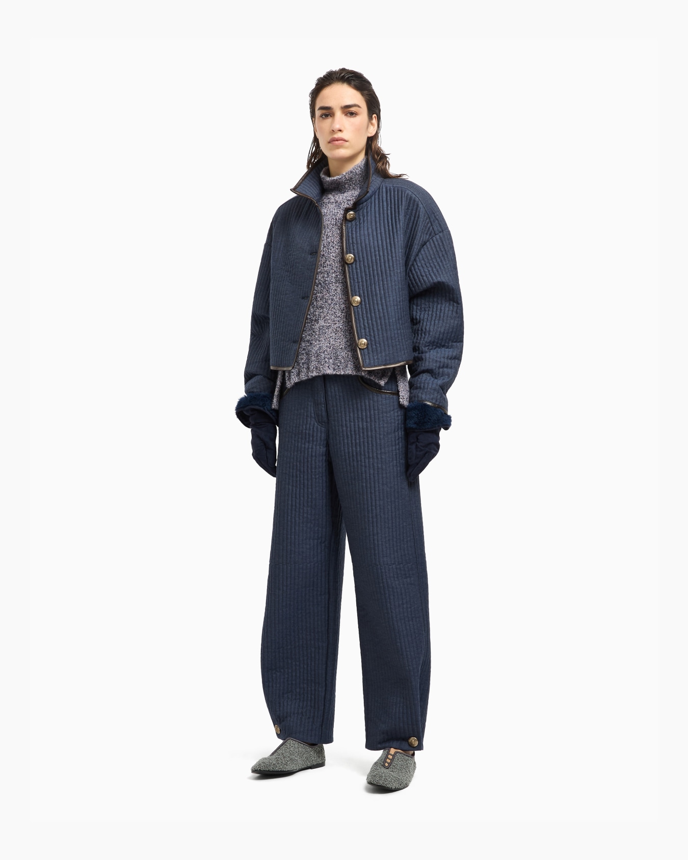 Denim Collection short blouson in viscose, cotton and silk with a quilted motif Slide 2