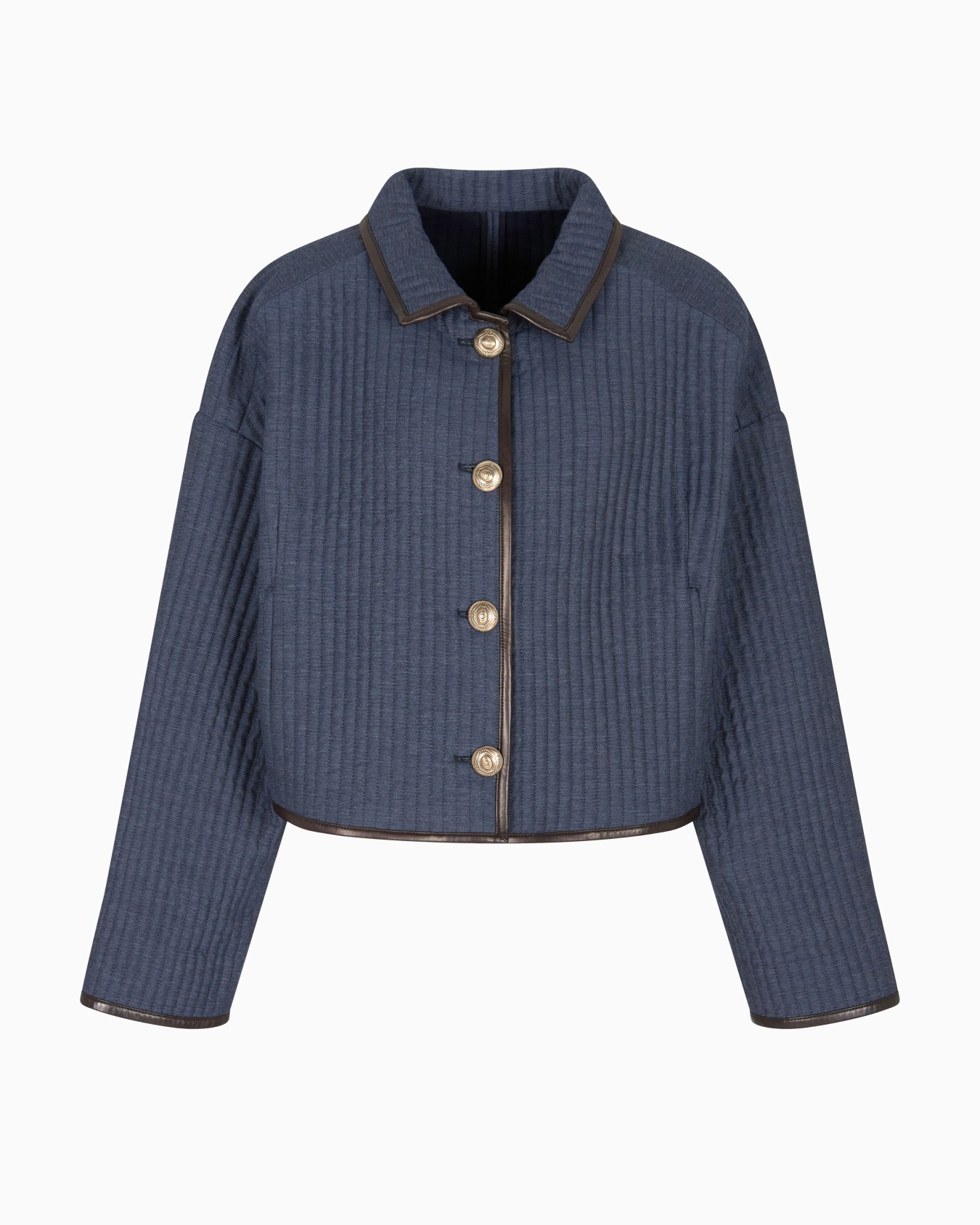 Denim Collection short blouson in viscose, cotton and silk with a quilted motif Slide 0