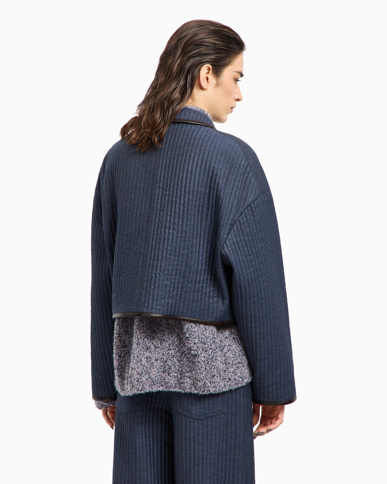 Denim Collection short blouson in viscose, cotton and silk with a quilted motif Slide 3
