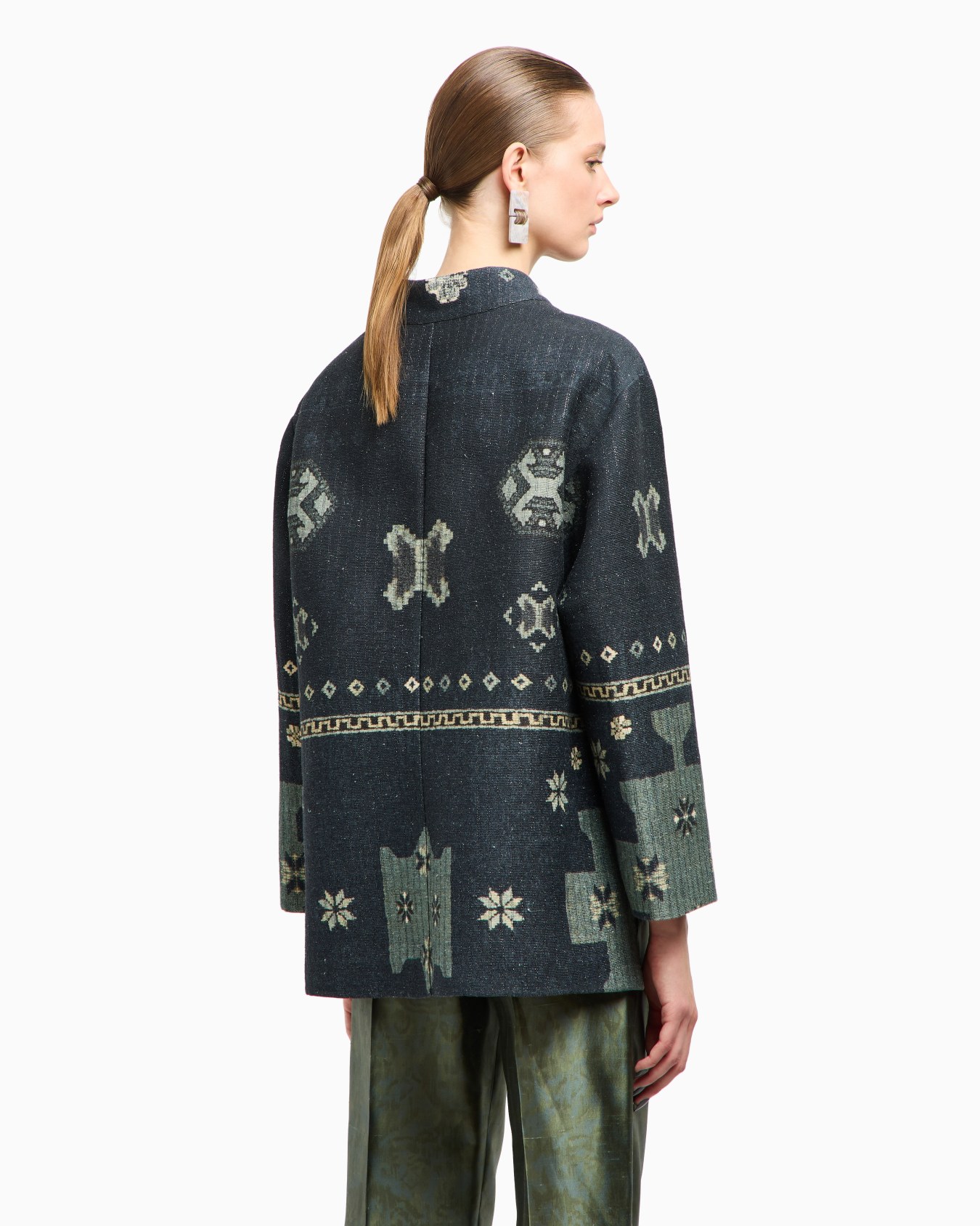 Printed tussah silk and cotton pea coat Slide 2