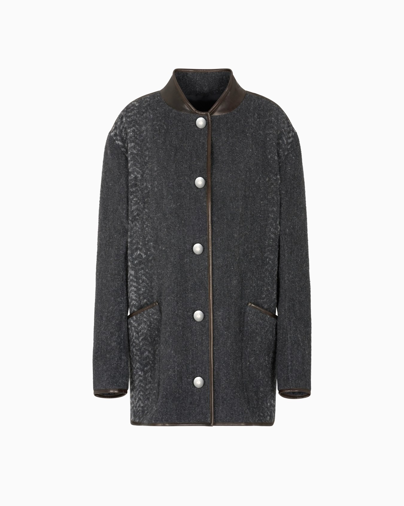 Chevron bouclé wool and leather pea coat Slide 0