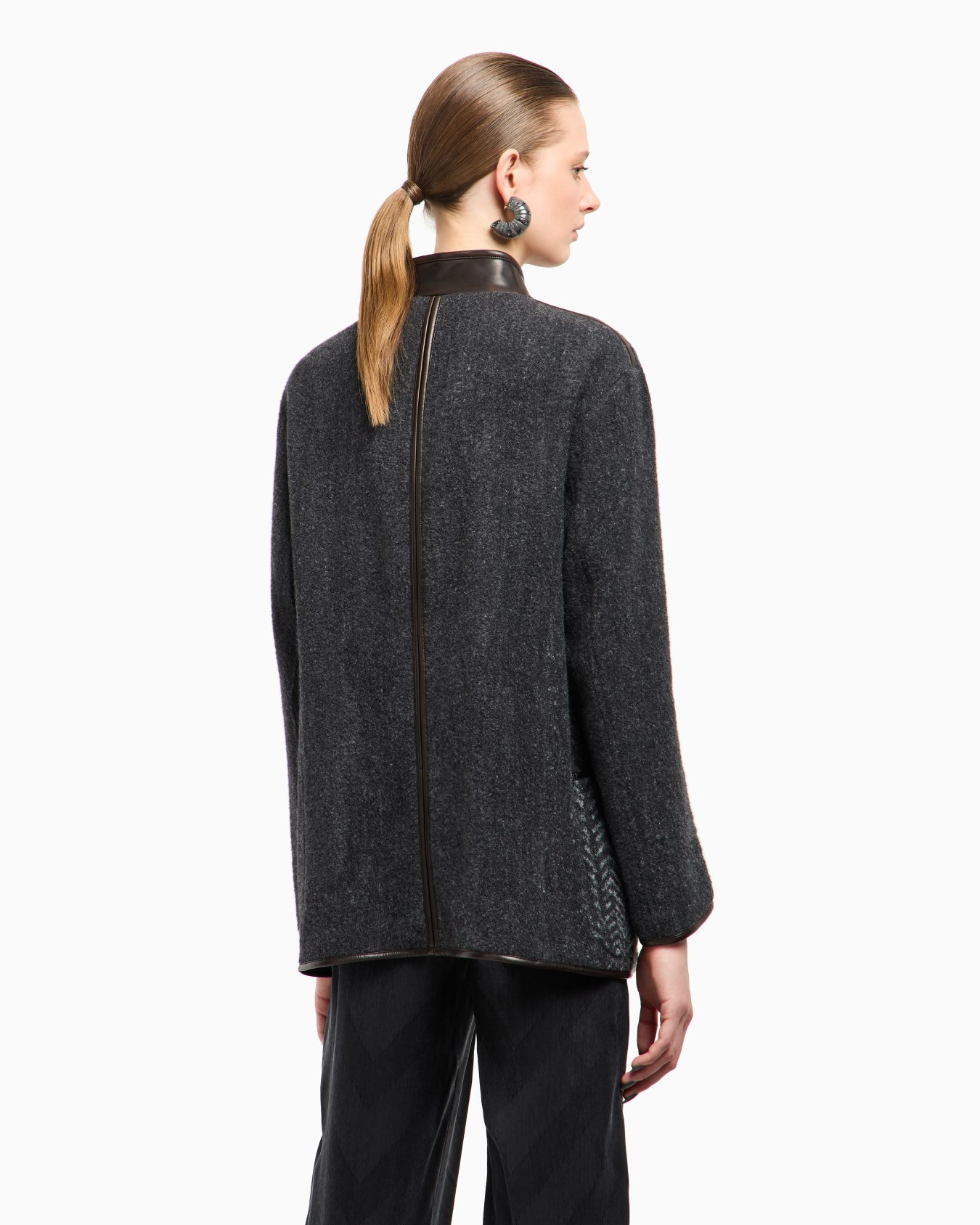 Chevron bouclé wool and leather pea coat Slide 3
